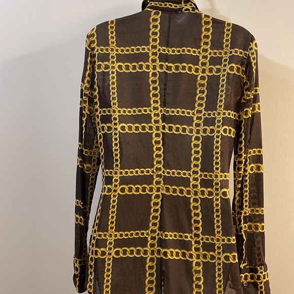 Dolce & Gabbana Chain Link Brown Semi Sheer Blouse - Picture 4 of 11
